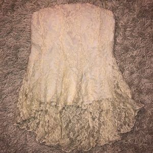 Lace, strapless, cream crop top
